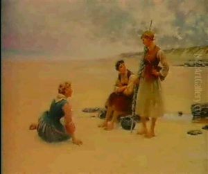 Musselplockerska Pa Stranden by August Vilhelm Nikolaus Hagborg