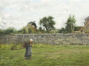 Fransk By Med Kvinna by Otto Hagborg