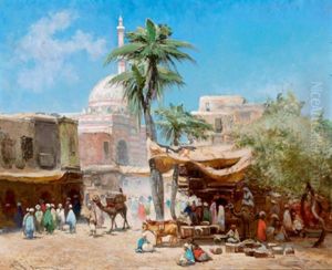 Orientalischer Marktplatz, Im Hintergrund Eine Moschee by Godefroy de Hagemann