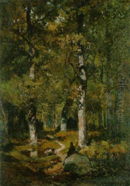 Waldlandschaft Mit Einem Jager - view 1