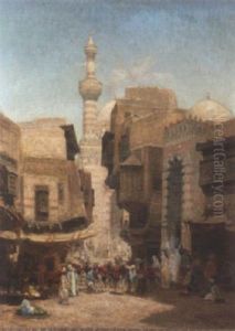 An Arab Market With A Mosque Beyond by Godefroy de Hagemann