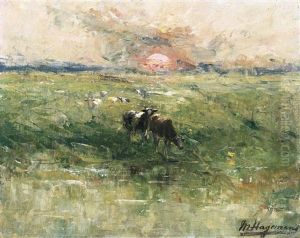 The Polders At Daybreak by Maurice Hagemans