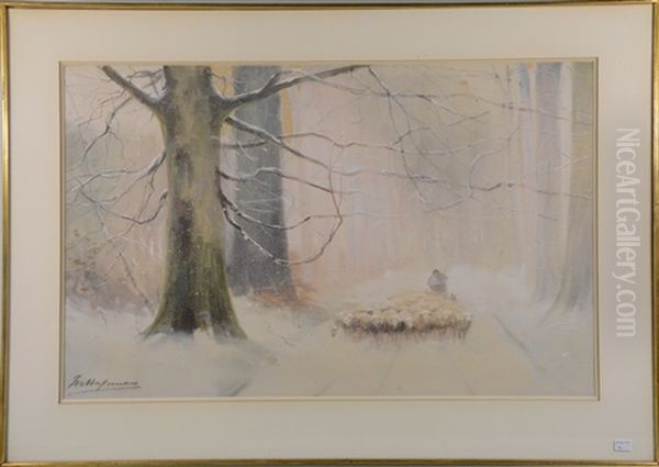 Berger Et Son Troupeau En Hiver - view 1