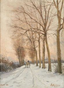 Chariot Attele Dans Un Chemin Enneige by Maurice Hagemans