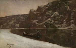 Barque Pres D'un Rivage Enneige Barque Pres D'un Rivage Enneige