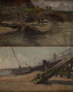 Pecheurs A Nieuport (2 Works) by Maurice Hagemans