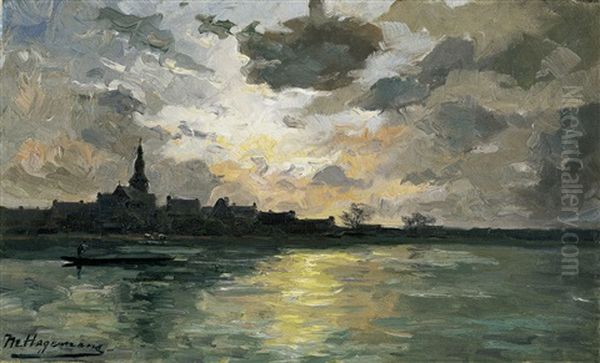 Dorp Aan De Stroom Bij Valavond - view 1