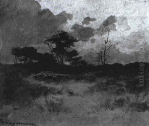 Berger Et Son Troupeau Au Coucher Du Soleil by Maurice Hagemans