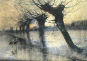 Storks In A Winter Landscape