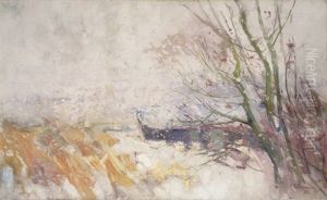 Havelufer Mit Kahn Im Schneetreiben Havelufer Mit Kahn Im Schneetreiben
