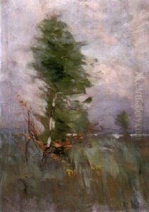 Birke Im Schilfbedecktem Flusufer by Karl Hagemeister