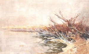 Winterliches Schilfgestrupp Am Ufer Des Schwielowsees by Karl Hagemeister