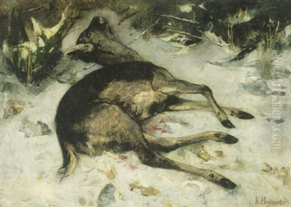 Erlegtes Reh Im Verschneiten Wald - view 1