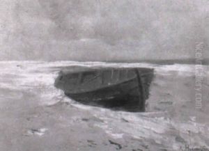 Meereskuste Mit Gestrandetem Fischerboot Meereskuste Mit Gestrandetem Fischerboot