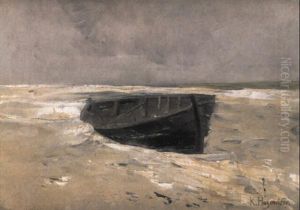Boot Am Strand Unter Graubedecktem Himmel Boot Am Strand Unter Graubedecktem Himmel