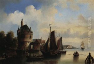 Sommerliche Hafenansicht Im Alten Holland by Jacob Ten Hagen