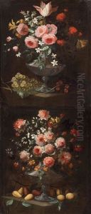 Pareja De Floreros Y Frutas by Jacobus van der Hagen