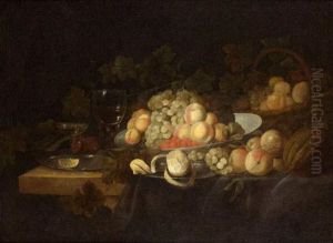 Nature Morte Aux Peches Et Aux Raisins by Jacobus van der Hagen