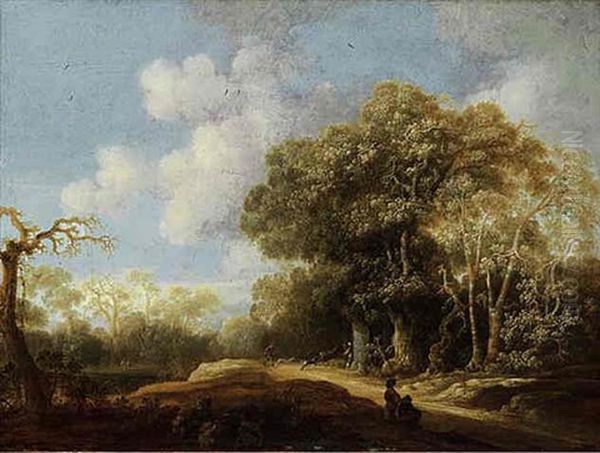 A Wooded Landscape With A Stag Hunt - view 1