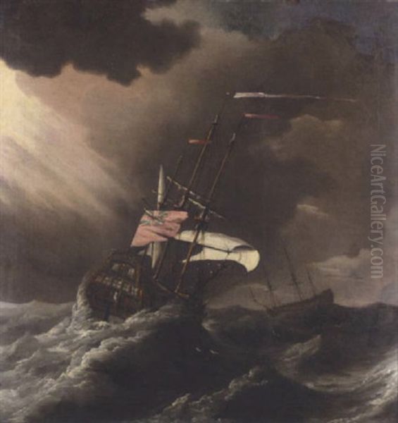 A British Man-o'-war In Heavy Seas - view 1