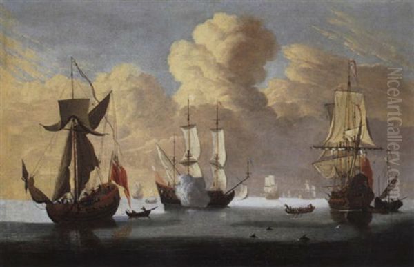 Britische Kriegsschiffe Auf Unbewegter See - view 1