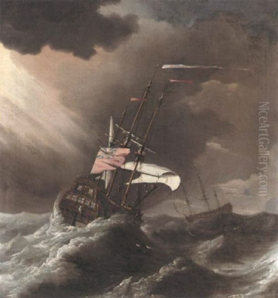 A British Man Of War In Heavy Seas - view 1