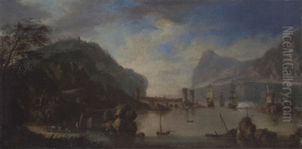 A Rhenish Harbour With A Man-o'-war Firing A Salute - view 1