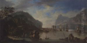 A Rhenish Harbour With A Man-o'-war Firing A Salute
