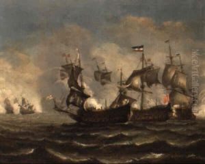 Krigsskepp I Sjoslag by Johan (J. C.) van der Hagen