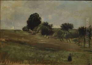 Sommerliche Landschaft Mit Baumbestandenem Feldrain by Theodor Joseph Hagen