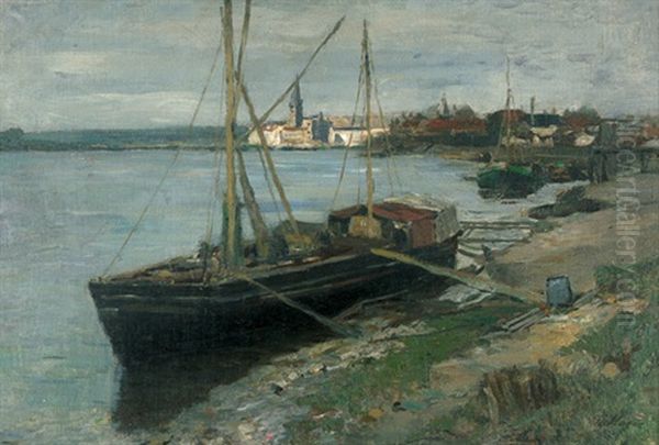 Anlandendes Schiff An Der Warnow - view 1