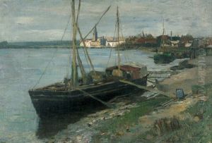 Anlandendes Schiff An Der Warnow by Theodor Joseph Hagen
