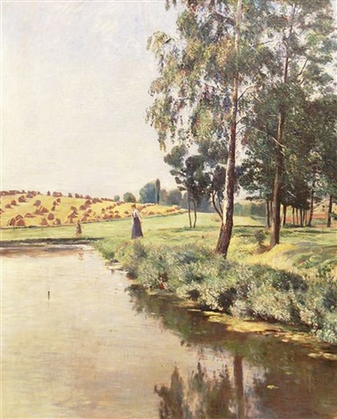Sommertag Mit Spaziergangern Am Fluss - view 1