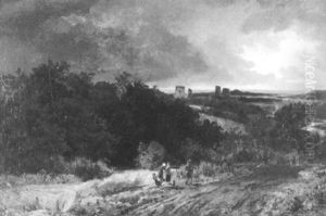 Weite Landschaft Mit Bauernfamilie by Theodor Joseph Hagen