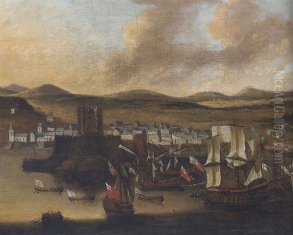 The Landing Of William Iii At Carrickfergus, 14 June 1690 With Men-o-war In Port And Figures In Boats Rowing Ashore - view 1