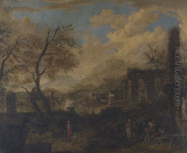 A Capriccio With Ruins By A Lake And Figures In The Foreground - view 1