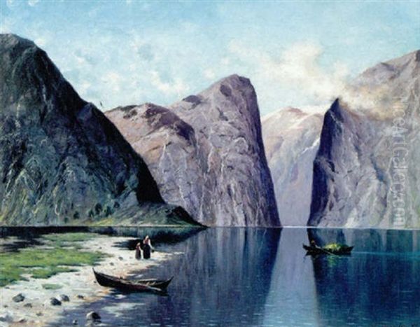 Norsk Fjordparti Med Robad Pa Vandet - view 1