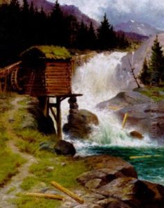 Norsk Landskab Med Vandmolle Ved En Fos by Nels Hagerup