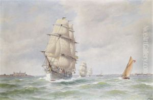 Skeppsgossefartygen I Oresund - Svenska Marinens Ovningsfartyg Hms "gladan", Hms "falken" Och Hms "jarramas" Med Kronborgs Slott Till Vanster Och Helsingborg Till Hoger by Jacob Haegg