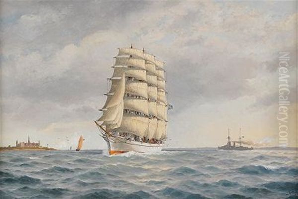 Fyrmastad Bark I Oresund - I Fonden Kronborgs Slott - view 1