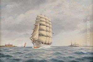 Fyrmastad Bark I Oresund - I Fonden Kronborgs Slott by Jacob Haegg
