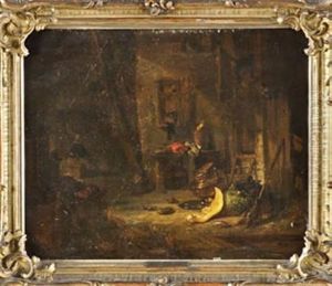 Dunkles Stallinterieur by Louis (Ludwig) von Hagn