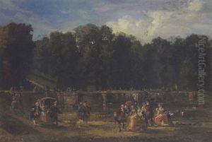 Rokokogesellschaft Im Schlosspark Von Versailles by Louis (Ludwig) von Hagn