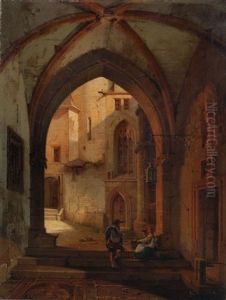 Blick In Einen Gotischen Innenhof by Gustav Adolphe Hahn