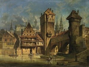 Nurnberg. Blick Auf Den Weinstadel An Der Pegnitz by Gustav Adolphe Hahn