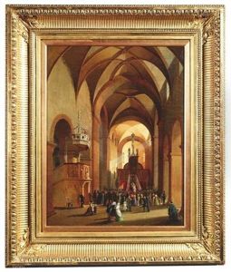Blick In Das Innere Der Basilika (ehemalige Klosterkirche) Von Wechselburg Bei Rochlitz (sachsen). Eine Hochzeitsgesellschaft Hat Sich Vor Dem Lettner Versammelt