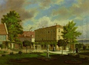 View Of A German Town (+ The Gardens Of A German Town Square; 2 Works) by Gustav Adolphe Hahn