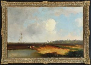 Weidelandschaft, Am Horizont Die Silhouette Von Munchen