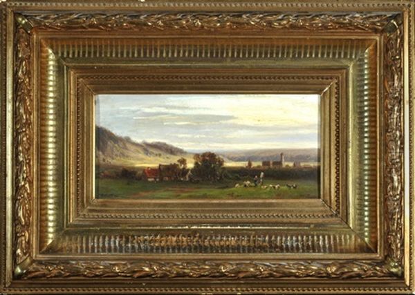 Dorf In Weiter Baumlandschaft Mit Schafweide - view 1
