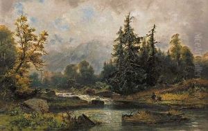 Jager Am Fluss (in Der Jachenau ?) by Joseph Hahn